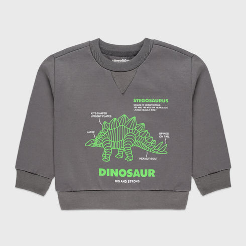 Dinosaur Printed Fleece Sweatshirt (Dark Grey)