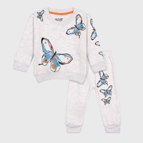 Butterflies Fleece Tracksuit (Grey)