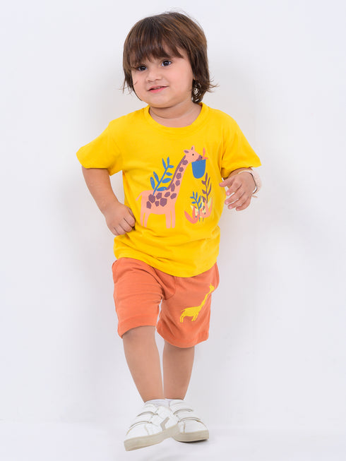 Giraffe Adventure Cotton Short Set (Golden Tangerine)