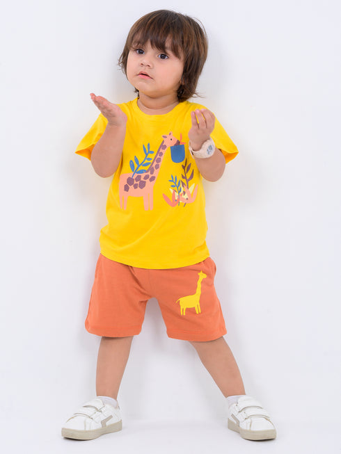 Giraffe Adventure Cotton Short Set (Golden Tangerine)