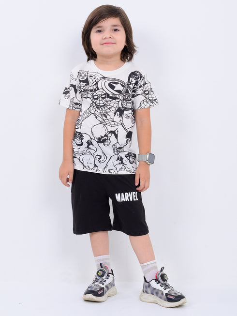 Mini Marvel Vibes Cotton Short Set (Black & White)