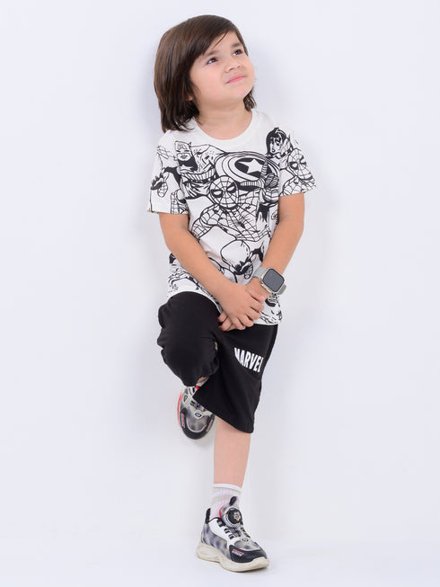Mini Marvel Vibes Cotton Short Set (Black & White)