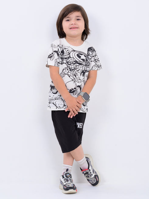 Mini Marvel Vibes Cotton Short Set (Black & White)