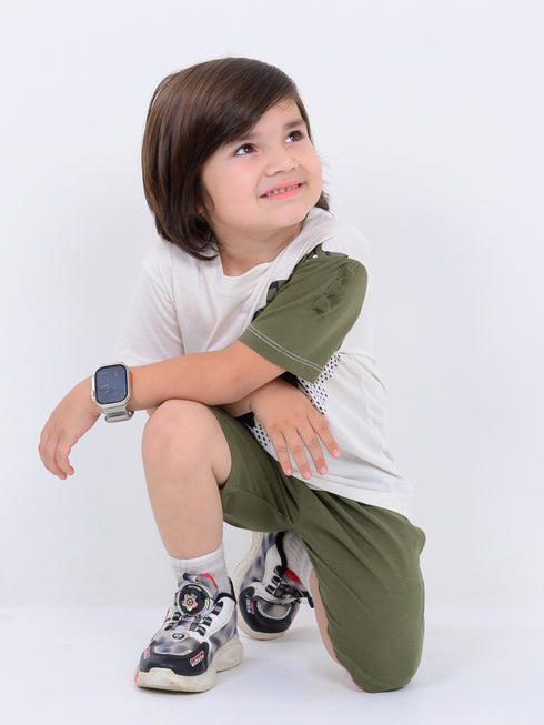 Croc-O-Style Cotton Short Set (White & Army Green)