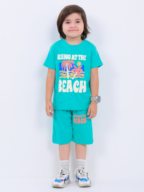 Beach Day Buddy Cotton Short Set (Aqua Blue)