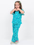 Frill Sleeves Floral Whimsy Cotton Trouser Set (Tropical Teal)
