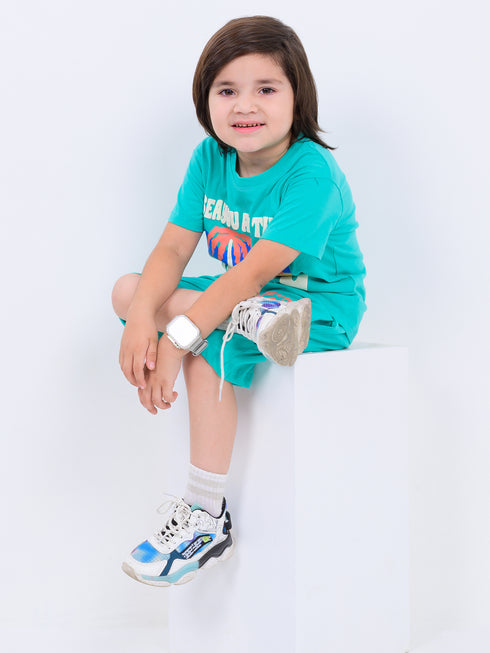 Beach Day Buddy Cotton Short Set (Aqua Blue)