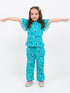 Frill Sleeves Floral Whimsy Cotton Trouser Set (Tropical Teal)