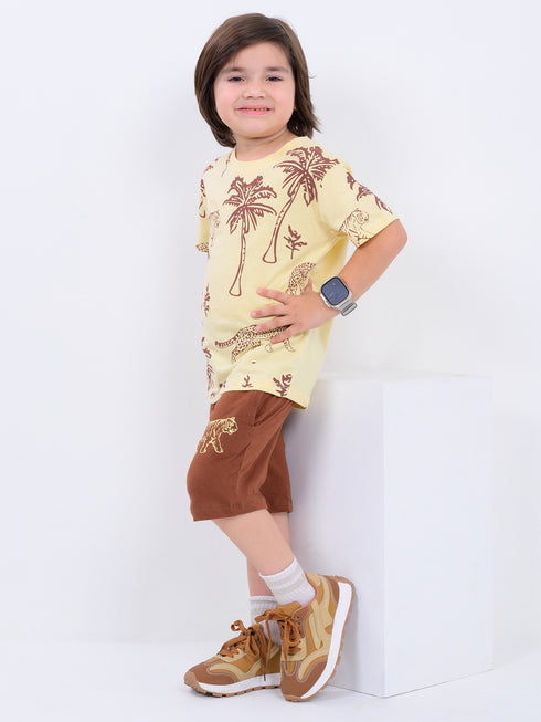 Tiny Safari Vibes Cotton Short Set (Palm Beige & Roar Rust)