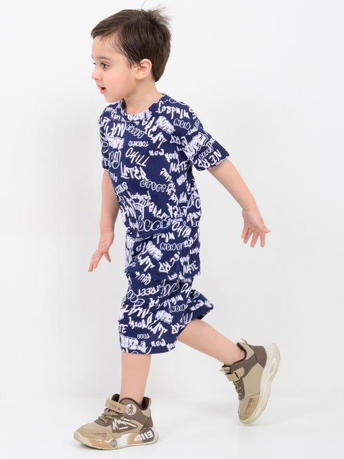 Graffiti Themed Cotton Short Set (Black-White)