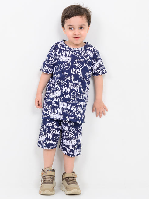 Graffiti Themed Cotton Short Set (Black-White)