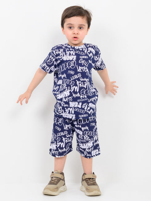 Graffiti Themed Cotton Short Set (Black-White)