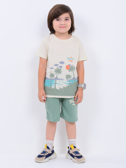 Sandy Shores Cotton Short Set (Beige & Olive)