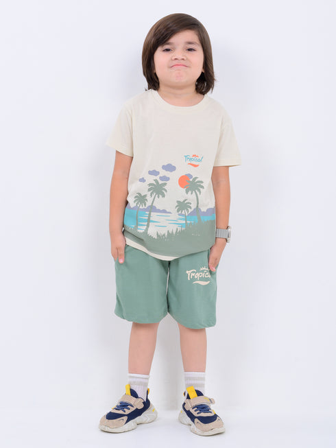 Sandy Shores Cotton Short Set (Beige & Olive)