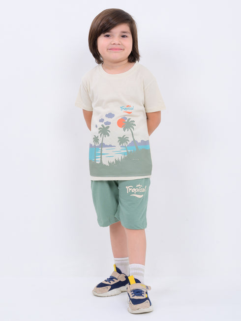 Sandy Shores Cotton Short Set (Beige & Olive)