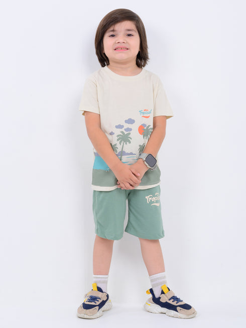 Sandy Shores Cotton Short Set (Beige & Olive)