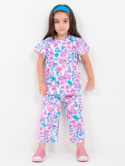 Frill Sleeves Daisy Doodle Cotton Trouser Set (Lilac Breeze)