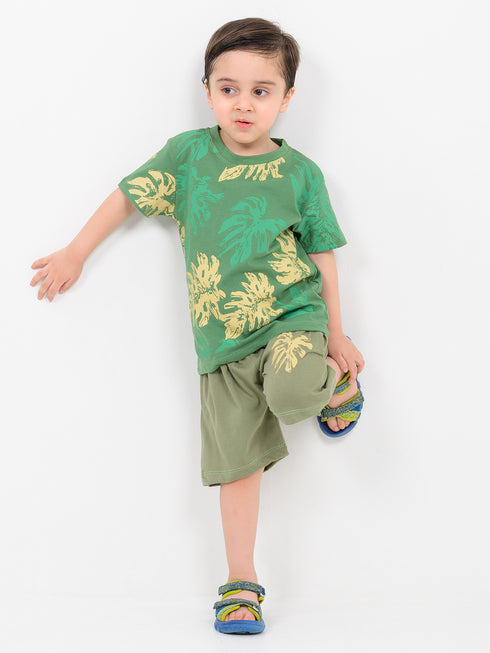 Leafy Loom Themed Cotton Short Set (Green)