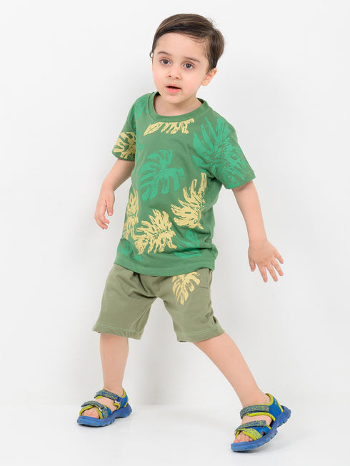Leafy Loom Themed Cotton Short Set (Green)