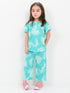 Frill Sleeves Tropical Themed Cotton Trouser Set (Mint Palm)