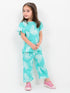 Frill Sleeves Tropical Themed Cotton Trouser Set (Mint Palm)