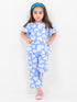 Frill Sleeves Hearts Themed Cotton Trouser Set (Sky Blue-White)