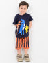 Dino Fun Striped Cotton Short Set (Navy Blue & Orange)