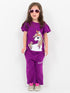 Frill Sleeves Unicorn Themed Cotton Trouser Set (Mulberry)
