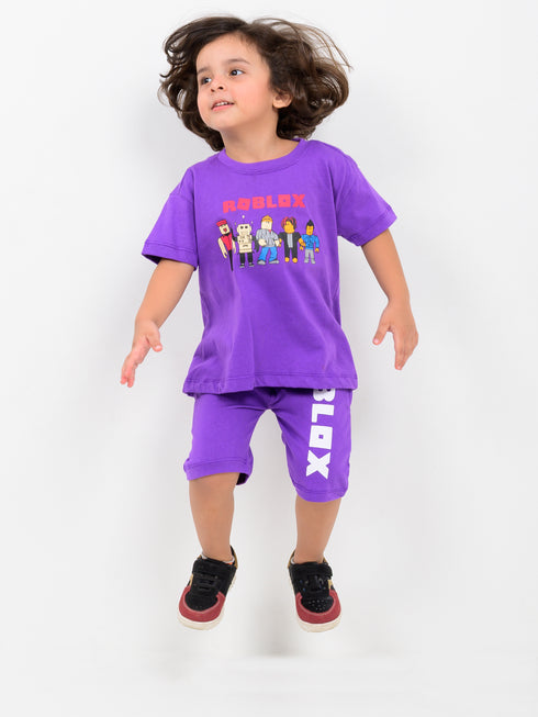 Oversized Roblox Themed Cotton Short Set (Purple)