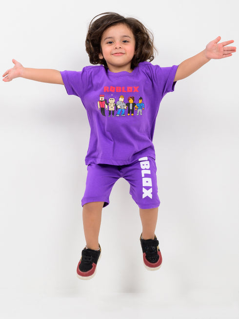 Oversized Roblox Themed Cotton Short Set (Purple)