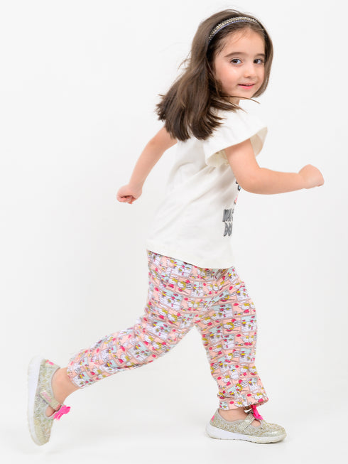 Frill Sleeves Watcha Doin Cotton Trouser Set (Vanilla Pop & Pinks)