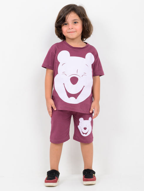 Oversized Winnie The Pooh Cotton Short Set (Maroon)