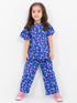 Frill Sleeves Floral Galaxy Cotton Trouser Set (Navy Floral)