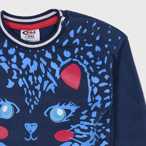 Fox Printed Fleece Sweatshirt (Blue)