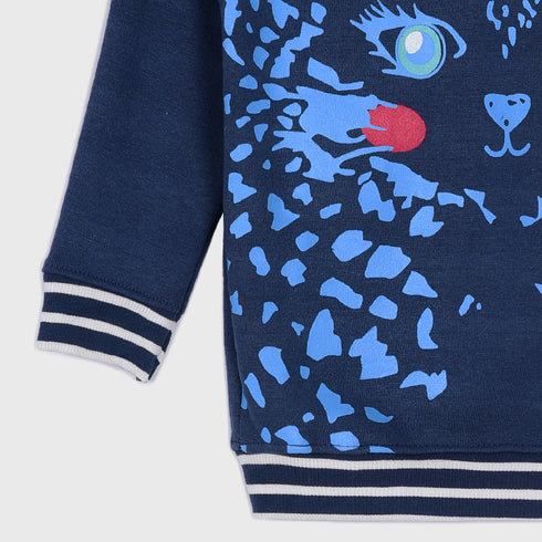 Fox Printed Fleece Sweatshirt (Blue)