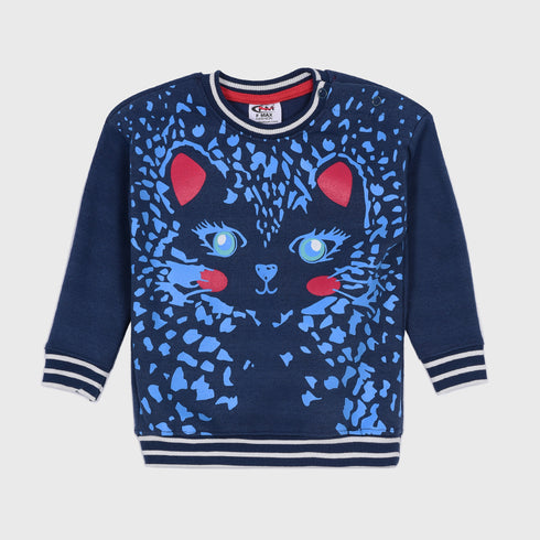 Fox Printed Fleece Sweatshirt (Blue)