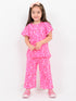 Frill Sleeves Pinktastic Hearts Themed Cotton Trouser Set (Pink)