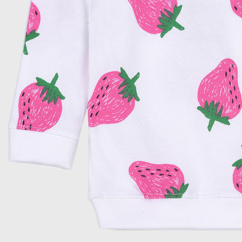 Strawberries Printed Terry Sweatshirt (White)