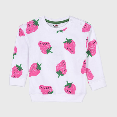 Strawberries Printed Terry Sweatshirt (White)