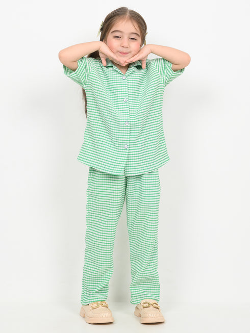 Imported Textured Wash & Wear Emerald Check 2 Piece Set (Emerald Green)