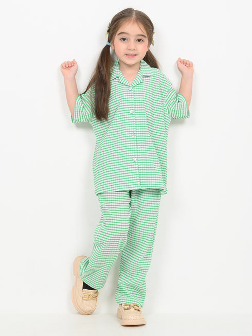 Imported Textured Wash & Wear Emerald Check 2 Piece Set (Emerald Green)