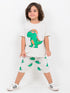 Oversized Stylish T-Rex Cotton Short Set (Light Grey)