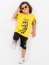 Oversized Giraffe Giggles Cotton Short Set (Yellow & Black)