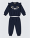 Frill Sleeves Starlit Petals Embroidered Fleece Suit (Deep Navy)