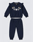 Frill Sleeves Starlit Petals Embroidered Fleece Suit (Deep Navy)