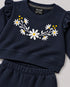 Frill Sleeves Starlit Petals Embroidered Fleece Suit (Deep Navy)