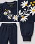 Frill Sleeves Starlit Petals Embroidered Fleece Suit (Deep Navy)