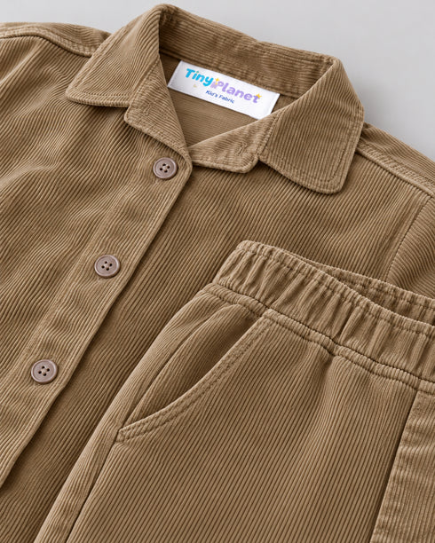 Imported Corduroy Button-Down 2 Piece Set (Camel Brown)