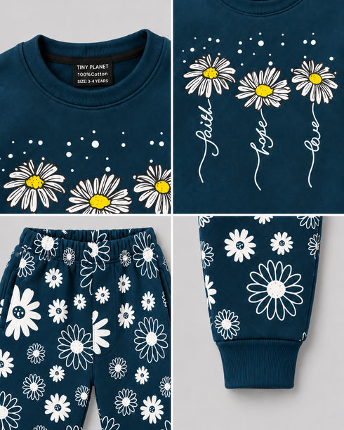 The Floral Grace Fleece Suit (Deep Teal)