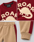The Little Roar Fleece Suit (Burgundy & Camel)